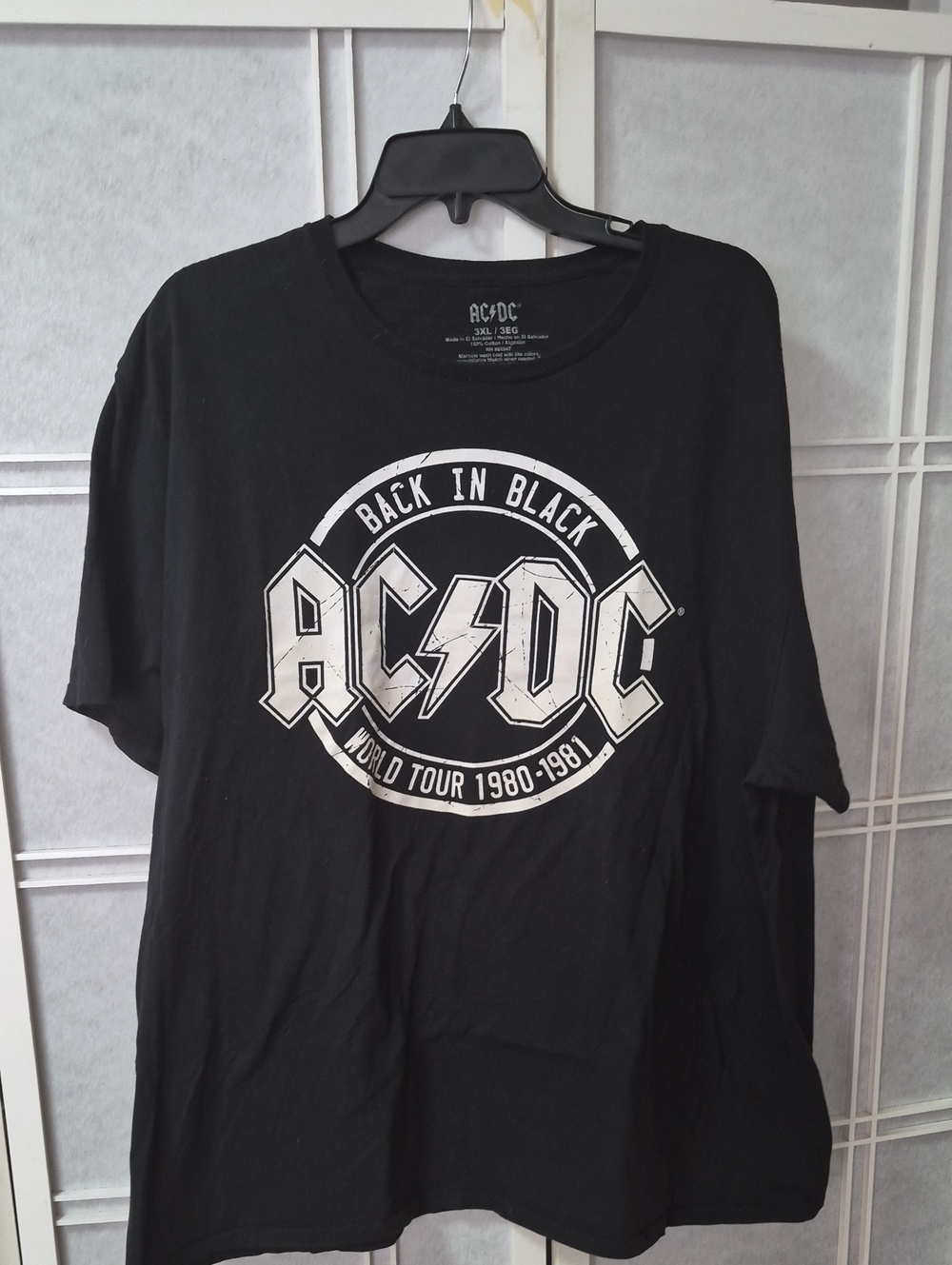 AC/DC Black Mens  Short Sleeve Tee with White Tour Logo